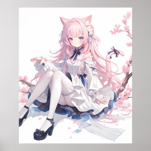Sakura Anime Pink Cat Girl  Poster