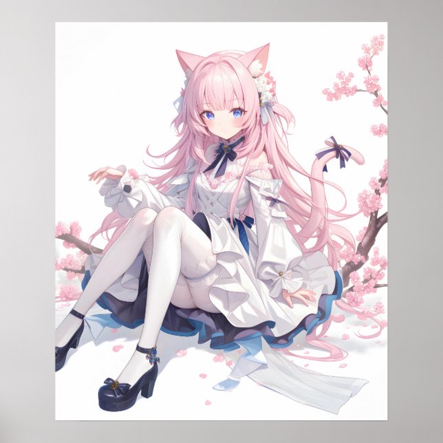 Sakura Anime Pink Cat Girl  Poster (Front)