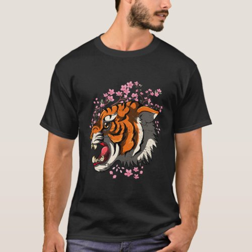 Sakura Asian Wildlife Animal Tiger T_Shirt