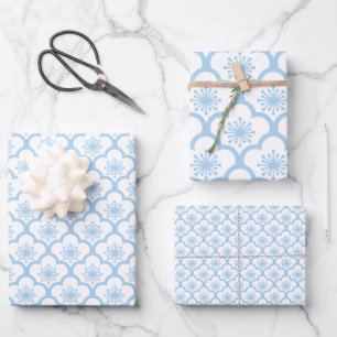 Sakura Baby Blue - White Wrapping Paper Sheets