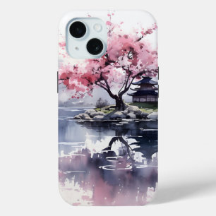 Sakura Blooming over Lake iPhone 15 Case