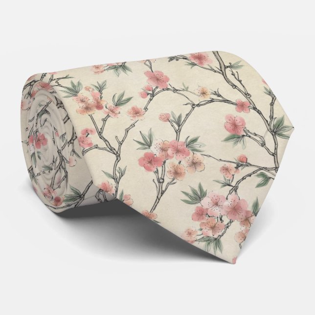 Sakura Blossom Branch Pattern Neck Tie (Rolled)