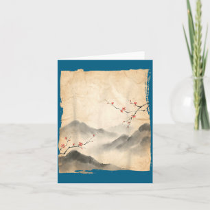 Sakura Blossom Branches Japanese Ink Painting Art  Card