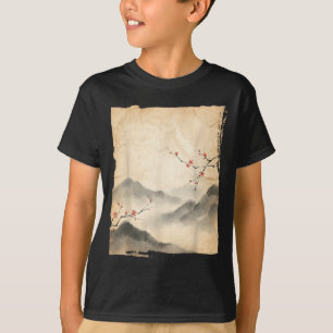 Sakura Blossom Branches Japanese Ink Painting Art T-Shirt