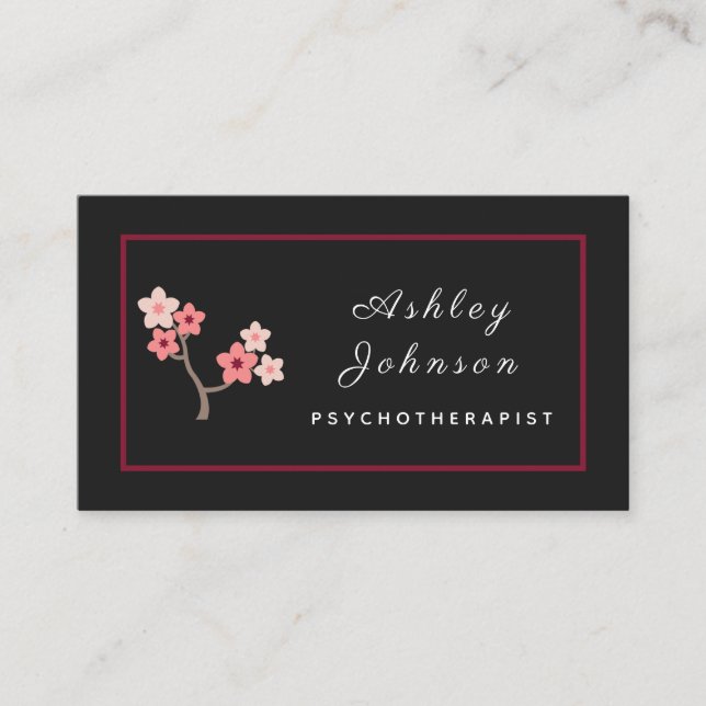 Sakura Blossom Flower Petals Psychotherapist Bloom Business Card (Front)