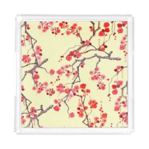 Sakura Blossom Watercolor Seamless Pattern Acrylic Tray