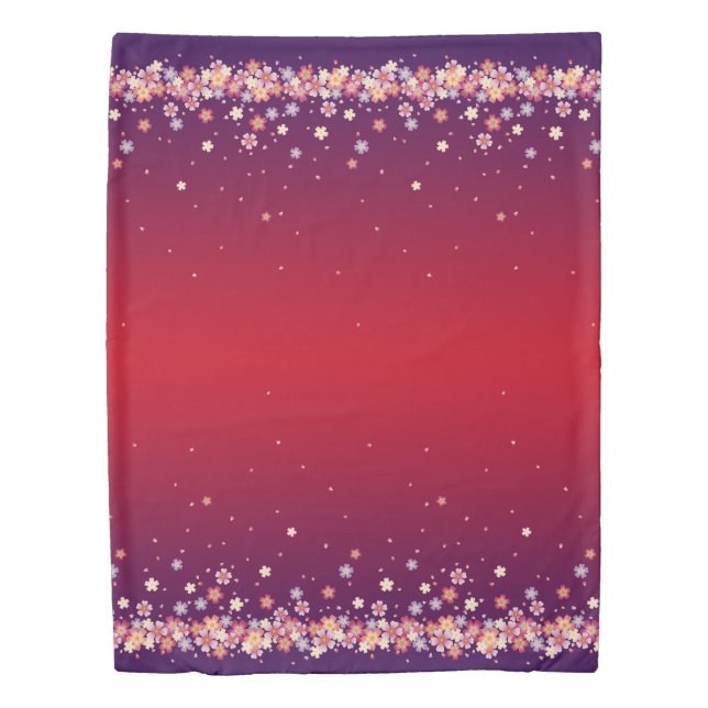 Sakura Blossoms - Ethereal Red & Purple Twin Duvet Cover (Front)