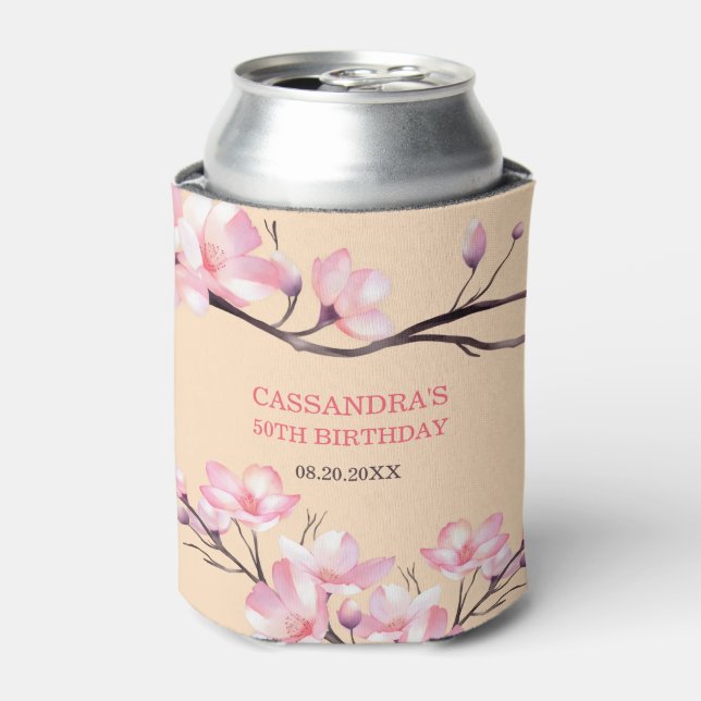 Sakura Blush Pink Cherry Blossom Peach Birthday Can Cooler (Can Front)
