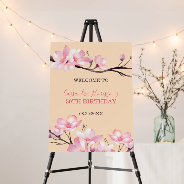Sakura Blush Pink Cherry Blossom Peach Birthday Foam Board (In Situ (Stand))