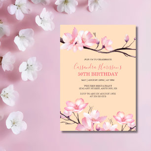 Sakura Blush Pink Cherry Blossom Peach Birthday Invitation