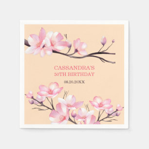 Sakura Blush Pink Cherry Blossom Peach Birthday Napkins