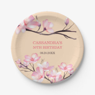 Sakura Blush Pink Cherry Blossom Peach Birthday Paper Plates