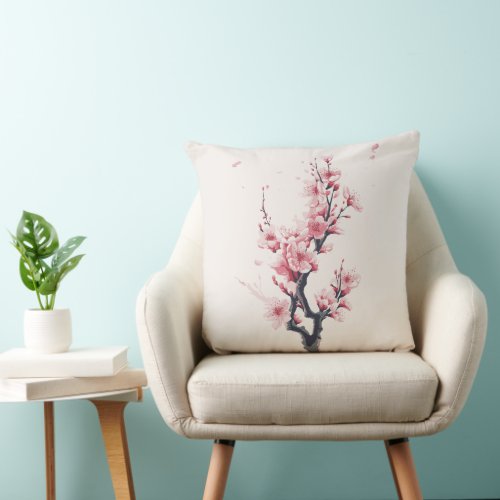 Sakura branch design throw pillow