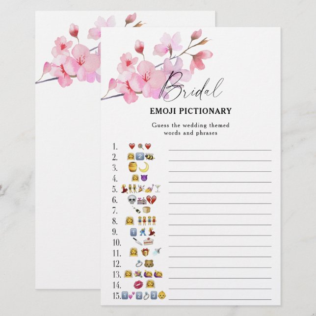 Sakura - bridal shower emoji pictionary game (Front/Back)