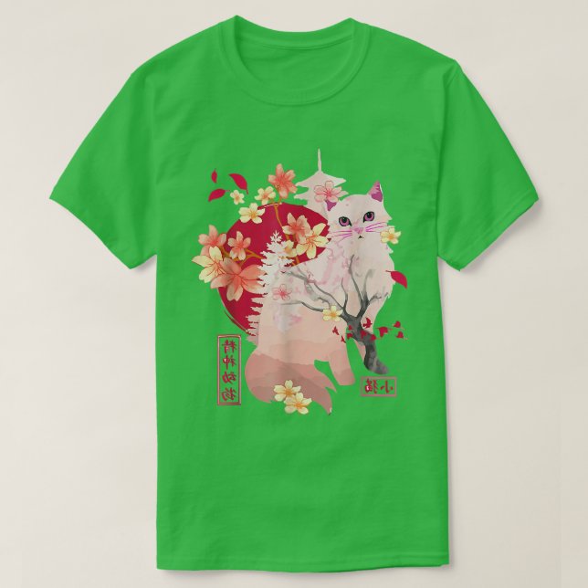 Sakura cat Tree Blossoms Japanese Retro 80s Ja T-Shirt (Design Front)