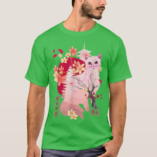 Sakura cat Tree Blossoms Japanese Retro 80s Ja T-Shirt