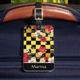 Sakura Checkered Pattern Luggage Tag