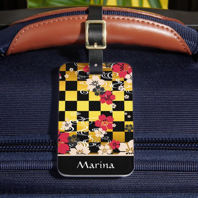 Sakura Checkered Pattern Luggage Tag (Front Insitu 2)