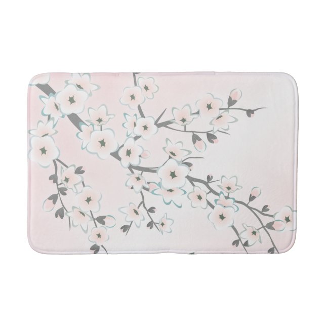 Sakura Cherry Blossom Blush Mint Bathroom Mat (Front)