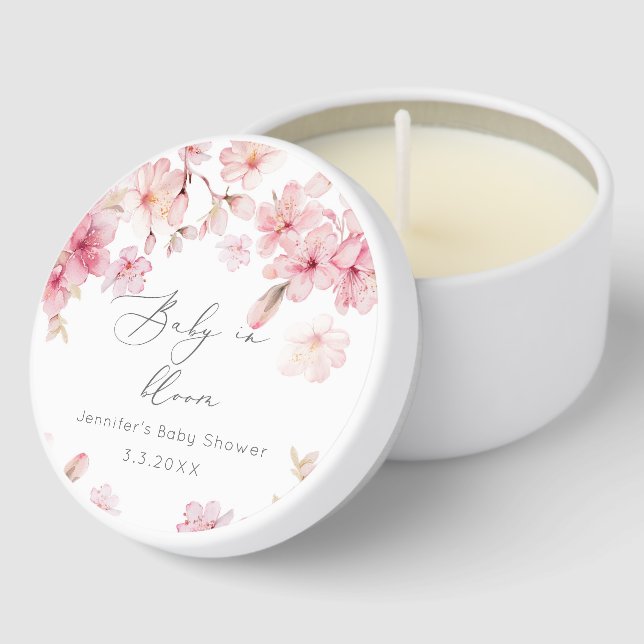 Sakura cherry blossom blush pink baby shower mini candle favors (Corner)