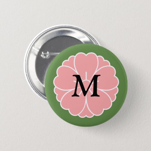 Sakura Cherry Blossom Crest Monogram Button