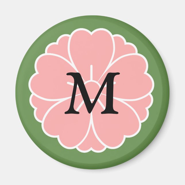 Sakura Cherry Blossom Crest: Monogram Magnet (Front)