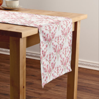 Sakura Cherry Blossom Damask Watercolor Short Table Runner
