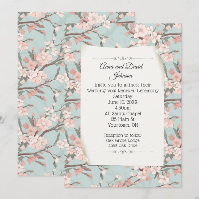 Sakura Cherry Blossom Design for Vow Renewal Invitation (Front/Back)
