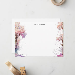 Sakura Cherry Blossom Elegant Monogram Stationery Note Card