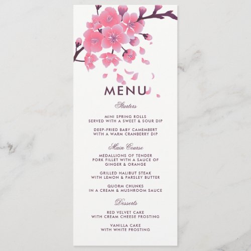 Sakura cherry blossom flower wedding menu