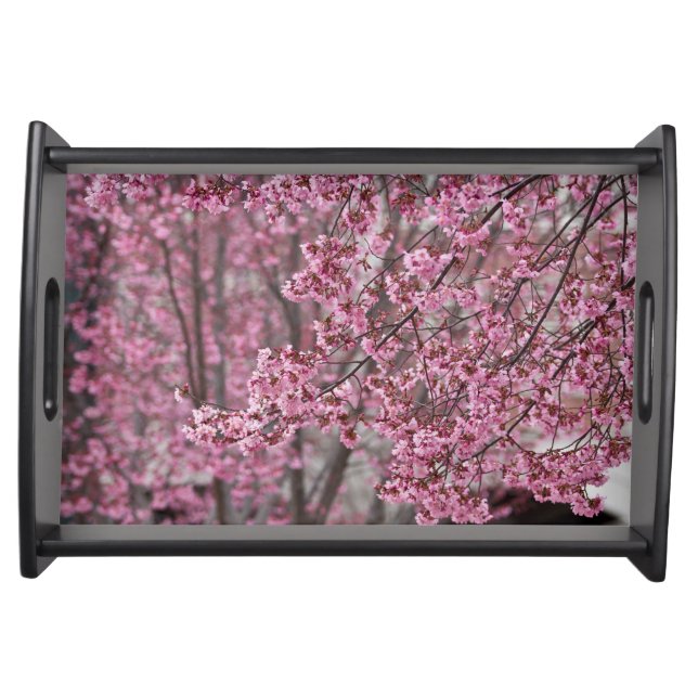 Sakura Cherry Blossom Flowing Pink Serving Tray (Front)