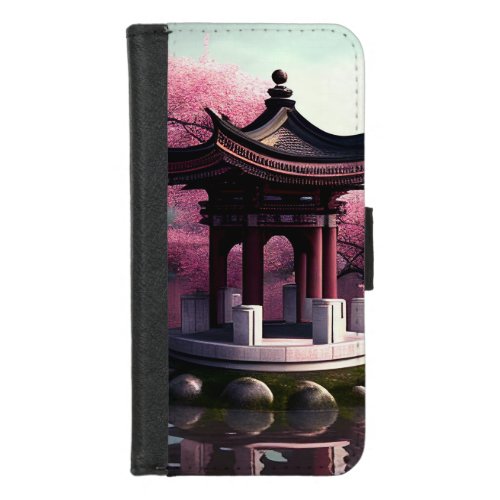 Sakura Cherry Blossom Garden Shrine Pond Japanese iPhone 87 Wallet Case