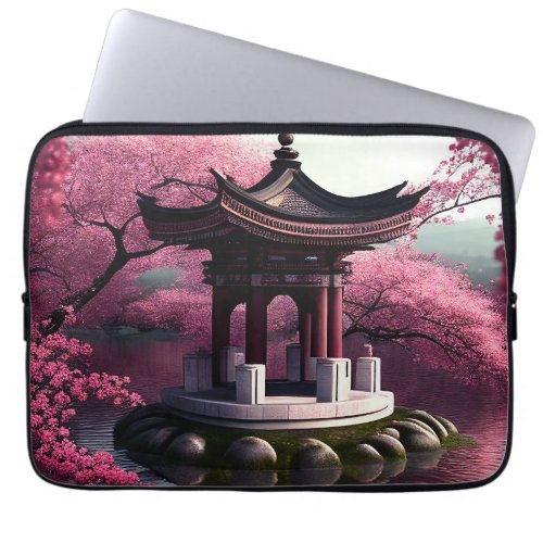 Sakura Cherry Blossom Garden Shrine Pond Japanese Laptop Sleeve