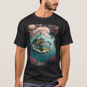 Sakura Cherry Blossom Garden Shrine Pond Japanese T-Shirt