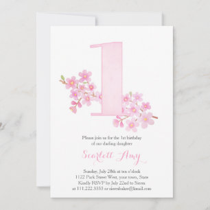 Sakura Cherry Blossom Girl 1st Birthday Party Invitation