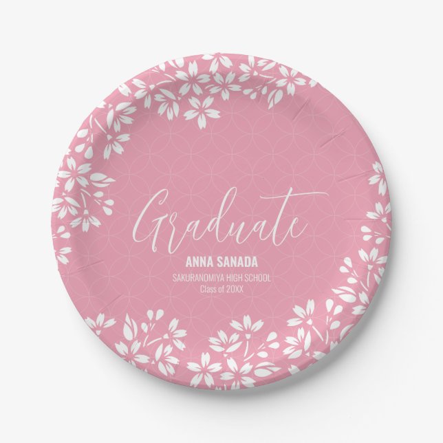 SAKURA cherry blossom Graduation party Paper Plates (Front)