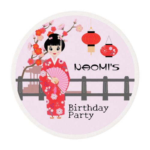 Sakura Cherry Blossom Japanese Girl Birthday Party Edible Frosting Rounds