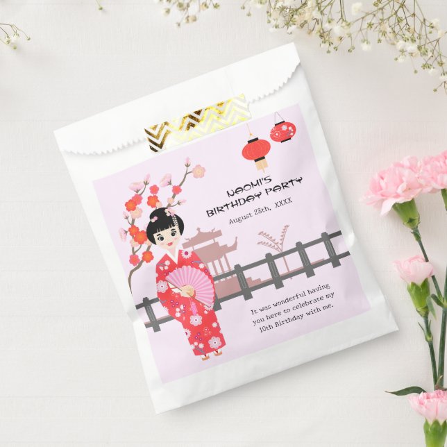 Sakura Cherry Blossom Japanese Girl Birthday Party Favor Bag (Sealed)