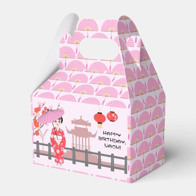 Sakura Cherry Blossom Japanese Girl Birthday Party Favor Boxes (Front Side)