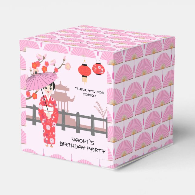 Sakura Cherry Blossom Japanese Girl Birthday Party Favor Boxes (Back Side)