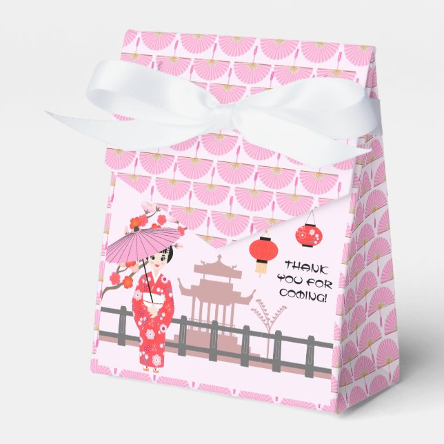 Sakura Cherry Blossom Japanese Girl Birthday Party Favor Boxes (Front Side)