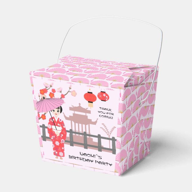 Sakura Cherry Blossom Japanese Girl Birthday Party Favor Boxes (Front Side)
