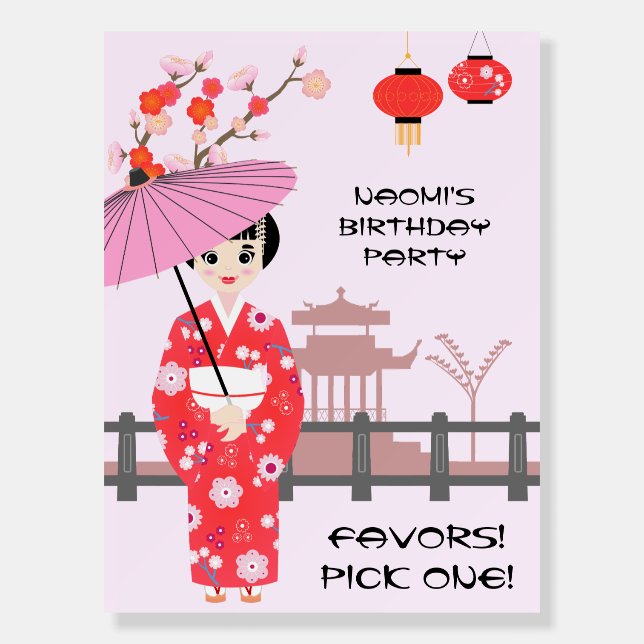 Sakura Cherry Blossom Japanese Girl Birthday Party Foam Board (Front)