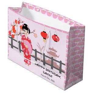 Sakura Cherry Blossom Japanese Girl Birthday Party Large Gift Bag