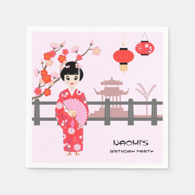 Sakura Cherry Blossom Japanese Girl Birthday Party Napkins (Front)