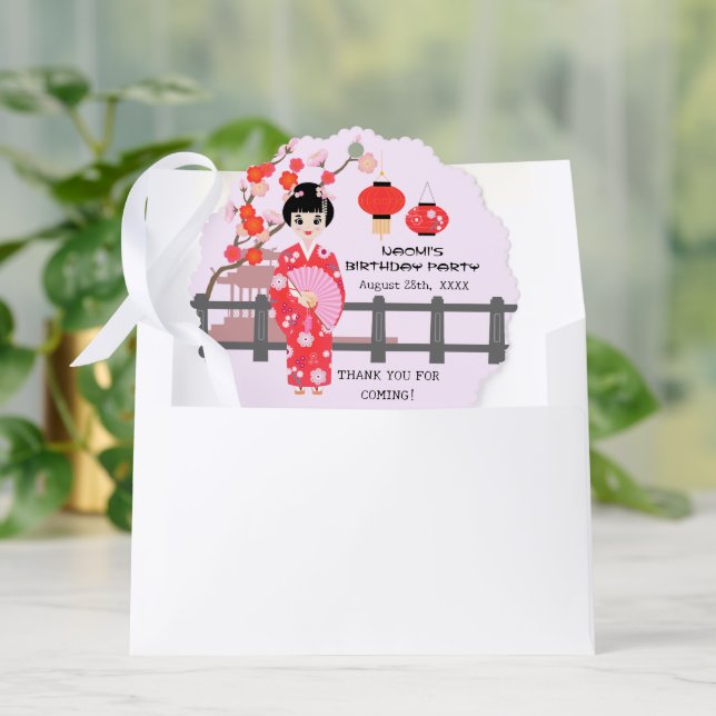 Sakura Cherry Blossom Japanese Girl Birthday Party Ornament Card (Envelope)