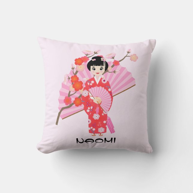 Sakura Cherry Blossom Japanese Girl Birthday Party Throw Pillow (Front)