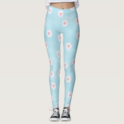 Sakura Cherry Blossom Japanese Spring Floral Leggings