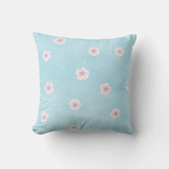 Sakura Cherry Blossom Japanese Spring Floral Throw Pillow (Front)