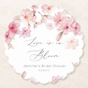 Sakura cherry blossom Love is in bloom bridal Paper Coaster